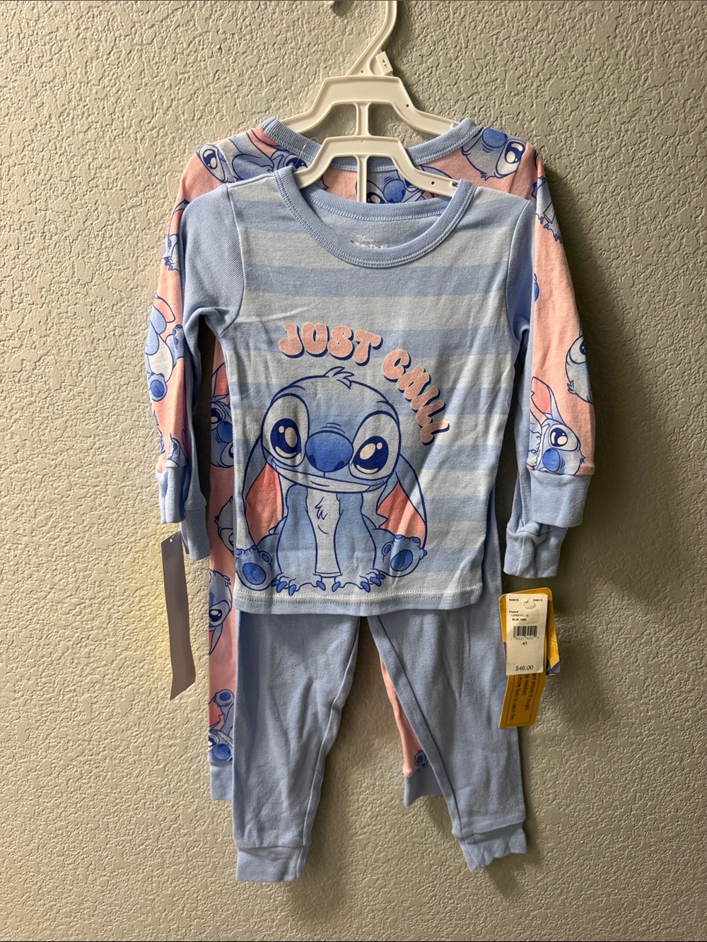 Kids Blue & Pink 'Just Chill' Stitch Pajama Set